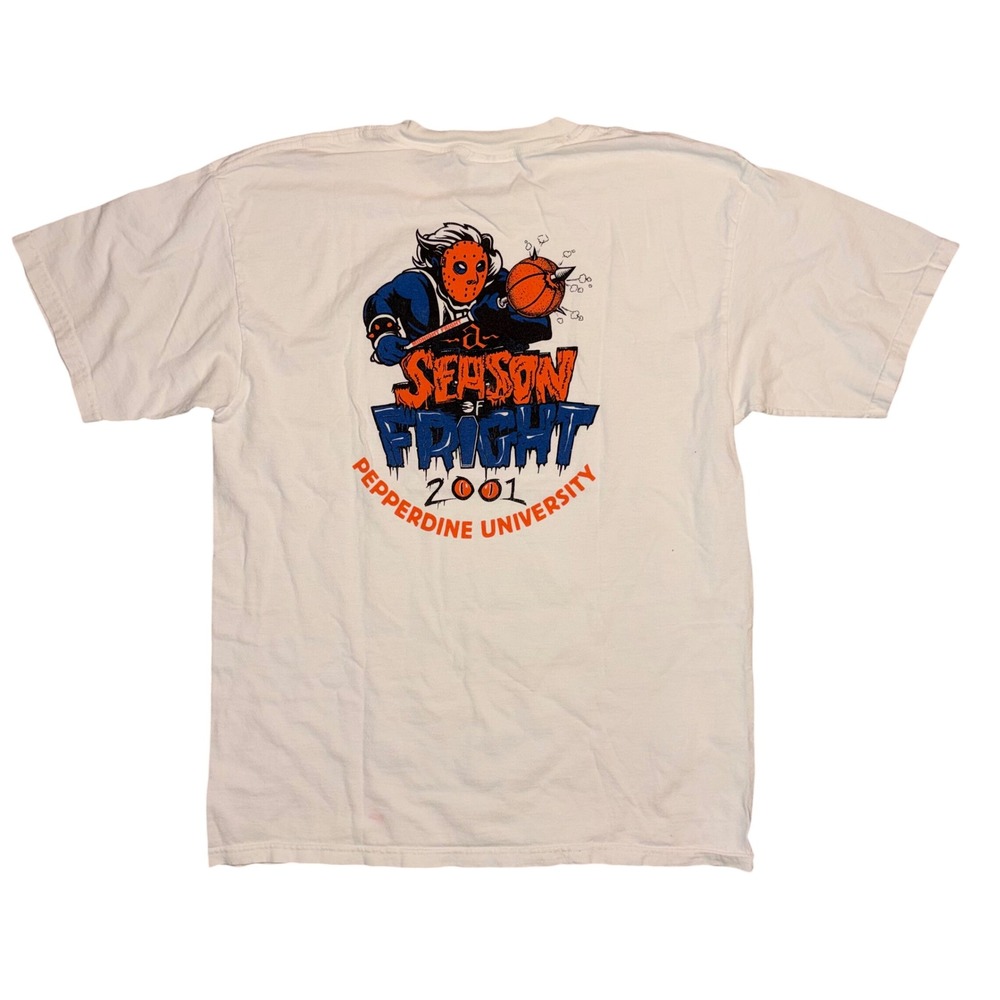 Vintage 2001 Pepperdine University A Season of Fright T-Shirt White Large Gildan